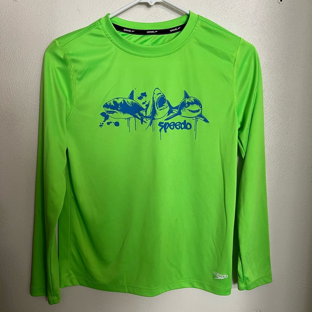 SPEEDO Classic Quick Dry Casual Outdoor Summer Swim Shirt Green Blue Boy's Sz XL